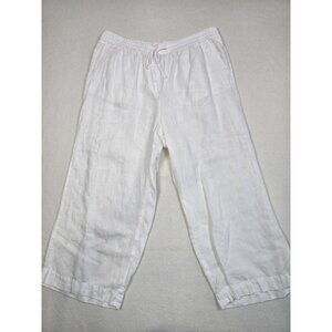 Talbots Womens White 100% Linen Drawstring Elastic Waist Pants Size L
